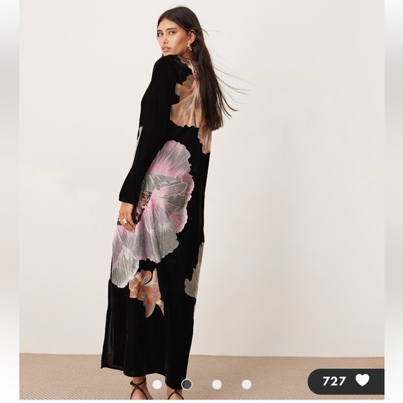 ASOS velvet embroidered floral maxi dress Long sleeve black embroidery NEW NWT - Picture 3 of 12